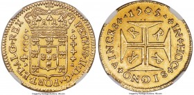 Pedro II gold 4000 Reis 1705-R UNC Details (Cleaned) NGC, Rio de Janeiro mint, KM101, LMB-36. The scarcest date for its type, according to Livro Das M...