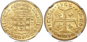 João V gold 2000 Reis 1723/2-R XF40 NGC, Rio de Janeiro mint, KM112, LMB-156. Moderately circulated with pockets of luster preserved in the protected ...