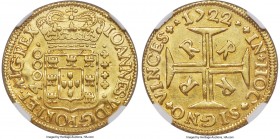 João V gold 4000 Reis 1722-R AU55 NGC, Rio de Janeiro mint, KM102, LMB-174. Struck with typically rounded features for the type, displaying a great de...