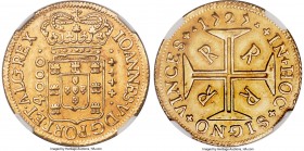 João V gold 4000 Reis 1727-R AU58 NGC, Rio de Janeiro mint, KM102, LMB-179. A silken example marked by soft golden luster that illuminates the struck ...