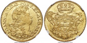 João V gold 6400 Reis 1735-R AU53 NGC, Rio de Janeiro mint, KM149, LMB-210. A rarer year, not often seen on the market. Bright and lustrous, an array ...