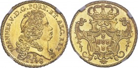 João V gold 6400 Reis 1748-B UNC Details (Cleaned) NGC, Bahia mint, KM151, LMB-148. Expressively detailed across either face of the planchet and demon...