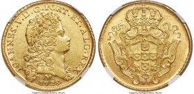 João V gold 12800 Reis (Dobra) 1728-M AU50 NGC, Minas Gerais mint, KM139, LMB-284. A superior example of this early issue so often found with damage f...