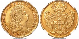 João V gold 12800 Reis (Dobra) 1729-R AU53 NGC, Rio de Janeiro mint, KM140, LMB-195. A lovely example of this imposing Dobra type displaying glistenin...