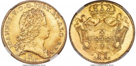 João V gold 12800 Reis (Dobra) 1729-M AU Details (Removed From Jewelry) NGC, Minas Gerais mint, KM139, LMB-285. Struck on a sun gold planchet carrying...