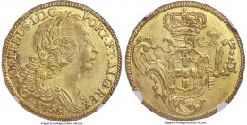 Jose I gold 6400 Reis 1755-B AU55 NGC, Bahia mint, KM172.1, LMB-385. Only scattered light friction confirms circulation, though the offering otherwise...