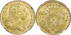 Jose I gold 6400 Reis 1765-R MS61 NGC, Rio de Janeiro mint, KM172.2, LMB-433. Luminous sun-gold color pervades over a bright planchet revealing a unif...