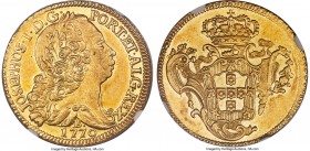 Jose I gold 6400 Reis 1770-B AU58 NGC, Bahia mint, KM172.1, LMB-400. A charming and lustrous example bearing just enough friction to preclude full Min...