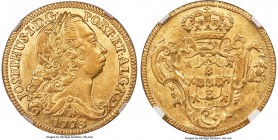 Jose I gold 6400 Reis 1773-B AU58 NGC, Bahia mint, KM172.1, LMB-403, Gomes-54.26. A bold representative with only the slightest effects of wear notice...