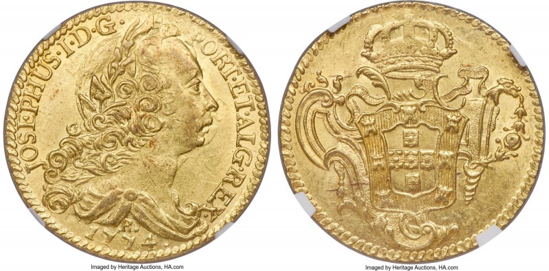 Jose I gold 6400 Reis 1774-R MS62 NGC, Rio de Janeiro mint, KM172.2, LMB-442. A ...