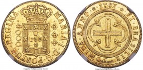 Maria I gold 4000 Reis 1787-(L) MS61 NGC, Lisbon mint, KM225.1, LMB-496. A glowing specimen defined by cascading mint brilliance which washes over nee...