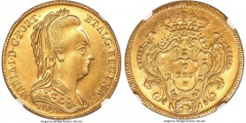 Maria I gold 6400 Reis 1789-B UNC Details (Cleaned) NGC, Bahia mint, KM218.2, LMB-506. Well-centered and evenly struck on a quality planchet showing b...