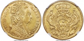 Maria I gold 6400 Reis 1797-B AU55 NGC, Bahia mint, KM226.2, LMB-515. An attractive example owing its aesthetic charm to a centrally positioned, deep ...