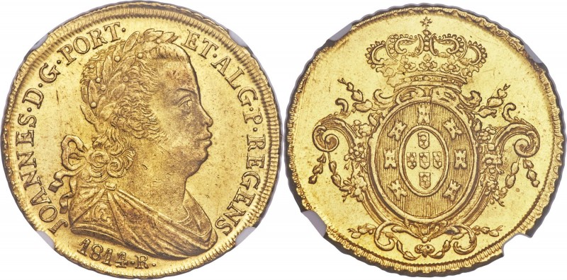 João Prince Regent gold 6400 Reis 1814/3-R MS64 NGC, Rio de Janeiro mint, KM236....