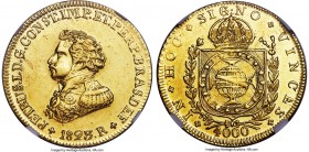 Pedro I gold 4000 Reis 1823-R UNC Details (Cleaned) NGC, Rio de Janeiro mint, KM369.1, LMB-593. A fully uncirculated example with only a handful certi...