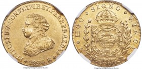 Pedro I gold 4000 Reis 1824-R AU Details (Cleaned) NGC, Rio de Janeiro mint, KM369.1, LMB-594. Displaying a general appearance more consistent with re...
