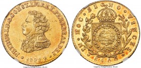 Pedro I gold 6400 Reis 1828-R AU Details (Obverse Scratched) NGC, Rio de Janeiro mint, KM370.1, LMB-602. Mintage: 650. A scarcer type which owes its e...