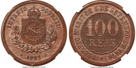Pedro II wood Pattern 100 Reis 1886 MS64 NGC, KM-Pn158, LMB-E71a, Bentes-E43.11 (R1). An intriguing Brazilian issue for the specialized collector: a s...