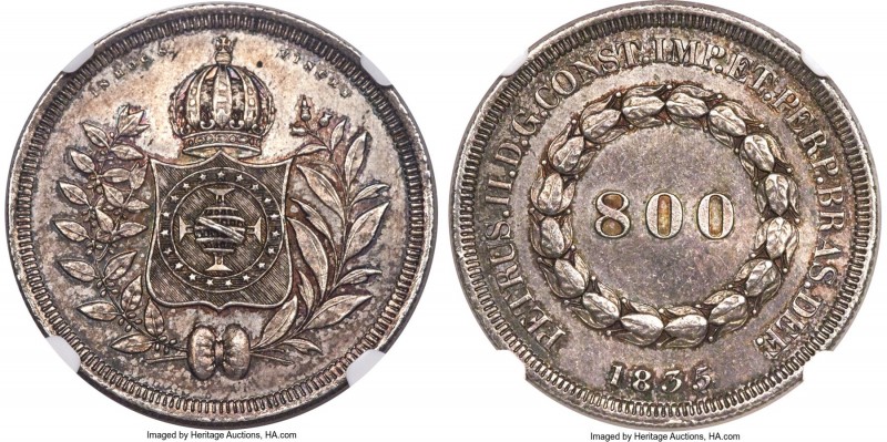 Pedro II 800 Reis 1835 MS62 NGC, Rio de Janeiro mint, KM456, LMB-546, Bentes-578...