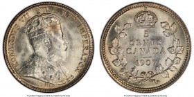 Edward VII "Narrow Date" 5 Cents 1907 MS66 PCGS, London mint, KM13. Narrow Date variety. Exceedingly lustrous, with speckled flow lines decorating the...