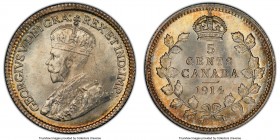 George V 5 Cents 1914 MS66 PCGS, Ottawa mint, KM22. A delightful gem representative thickly laden with mint frost in the centers, transitioning to shi...