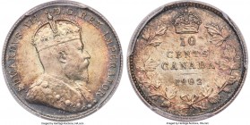 Edward VII 10 Cents 1902-H MS65 PCGS, Heaton mint, KM10. Displaying an appealing toning effect, with darker peripheries lined in copper brown color th...