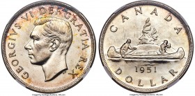 George VI Prooflike Dollar 1951 PL67 NGC, Royal Canadian mint, KM46. Artistically choice, with a layer of sparkling golden tone that blankets the surf...