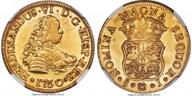 Ferdinand VI gold 4 Escudos 1750 So-J MS61 NGC, Santiago mint, KM2, Fr-6. Soft, satiny luster pervades over the surfaces of this piece, boldly struck ...