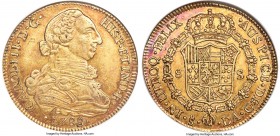 Charles III gold 8 Escudos 1788 So-DA AU55 NGC, Santiago mint, KM27. Though of a date not uncommonly found in the upper tiers of condition, this examp...