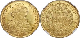 Charles IV gold 8 Escudos 1801 So-AJ MS62 NGC, Santiago mint, KM54, Onza-1169. Admirably lustrous and displaying an arguably outsized aesthetic calibe...
