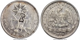 Revolutionary Counterstamped Peso ND (1872-1877) VF35 PCGS, KM-R7 (this coin). Countermarked on Mexico Republic Peso, 1870 Mo-M. A very scarce issue, ...