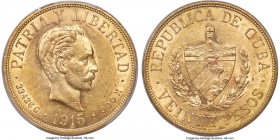 Republic gold 20 Pesos 1915 AU55 PCGS, Philadelphia mint, KM21. Mintage: 57,000. AGW 0.9675 oz. Ex. Rive d'Or Collection

HID09801242017

© 2020 H...
