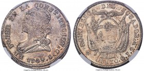 Republic 2 Reales 1849 QUITO-GJ MS62 NGC, Quito mint, KM33. Steel-toned with a subtly stated undercurrent of pale gold color residing over the obverse...