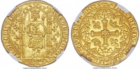 Charles V gold Franc à pied ND (1364-1380) MS64 NGC, Paris mint, Fr-284, Dup-360. KAROLVS x DI x GR | FRAnCORV x RЄX, Charles, holding sword and scept...