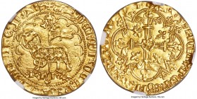 Charles VI gold Agnel d'Or ND (1380-1422) MS63 NGC, Montpellier mint (annulet beneath 4th letter), Fr-290, Dup-372. 2.57gm. +AGn': DЄI: QVI TOLL: PЄCA...