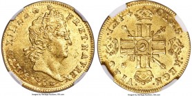 Louis XIV gold Louis d'Or 1702-(9) MS64 NGC, Rennes mint, KM334.25, Gad-253. A bold example with a deeply impressed reverse that, along with remnants ...