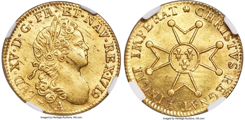 Louis XV gold Louis d'Or 1719/8-A MS64 NGC, Paris mint, KM438.1, Gad-336. Choice...