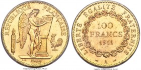 Republic gold 100 Francs 1911-A MS64 PCGS, Paris mint, KM858, Gad-1137a, F-553. Superb condition for this popular angelic type, with appealing satiny ...