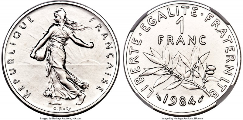 Republic platinum Proof Piefort Franc 1984 PR69 NGC, Paris mint, KM-P906. Mintag...