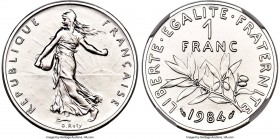 Republic platinum Proof Piefort Franc 1984 PR69 NGC, Paris mint, KM-P906. Mintage: 5. An exceptional rarity at the cusp of perfect preservation. Sold ...
