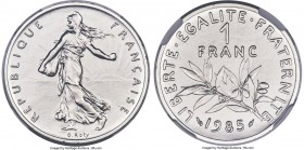 Republic platinum Proof Piefort Franc 1985 PR67 NGC, Paris mint, KM-P942. One of a mere 5 examples produced for this date. Sold with mint certificate ...