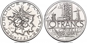 Republic platinum Proof Piefort 10 Francs 1981 PR69 NGC, Paris mint, KM-P714. Hailing from a total mintage of 17. Sold with the original "Monnaie de P...