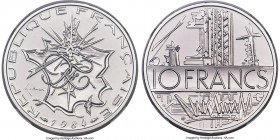 Republic platinum Proof Piefort 10 Francs 1984 PR69 NGC, Paris mint, KM-P918. Mintage: 5. A near-flawless modern rarity boasting sharp detail. Sold wi...