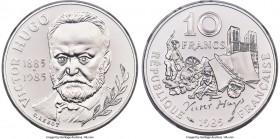 Republic platinum Proof Piefort "Victor Hugo" 10 Francs 1985 PR69 Ultra Cameo NGC, Paris mint, KM-P958. Mintage: 15. Struck for the 100th anniversary ...