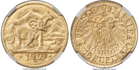 German Colony. Wilhelm II gold 15 Rupien 1916-T UNC Details (Reverse Rim Filed) NGC, Tabora mint, KM16.2, J-728a. Mintage: 6,395. Arabesque below A in...