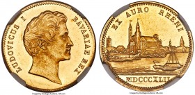 Bavaria. Ludwig I gold Ducat 1842 MS62 NGC, KM816, Fr-276. A lovely and lightly Prooflike example of this charming Ducat type, a tranquil river scene ...