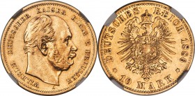 Prussia. Wilhelm I gold 10 Mark 1886-A AU Details (Obverse Scratched) NGC, Berlin mint, KM504. A scarce issue with a mintage of fewer than 15,000 piec...