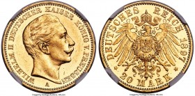 Prussia. Wilhelm II gold Proof 20 Mark 1897-A PR61 Cameo NGC, Berlin mint, KM521, Fr-3831, J-252. Very scarce in Proof, this offering represents the f...