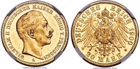 Prussia. Wilhelm II gold Proof 20 Mark 1900-A PR61 Cameo NGC, Berlin mint, KM521, Fr-3831, J-252. Sufficiently frosted over the devices as to border c...