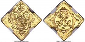 Regensburg. Free City gold Klippe 1/4 Ducat ND (1745-1765)-RB MS62 NGC, KM326, Fr-2542. A lesser-seen klippe issue revealing a sound strike on a chara...